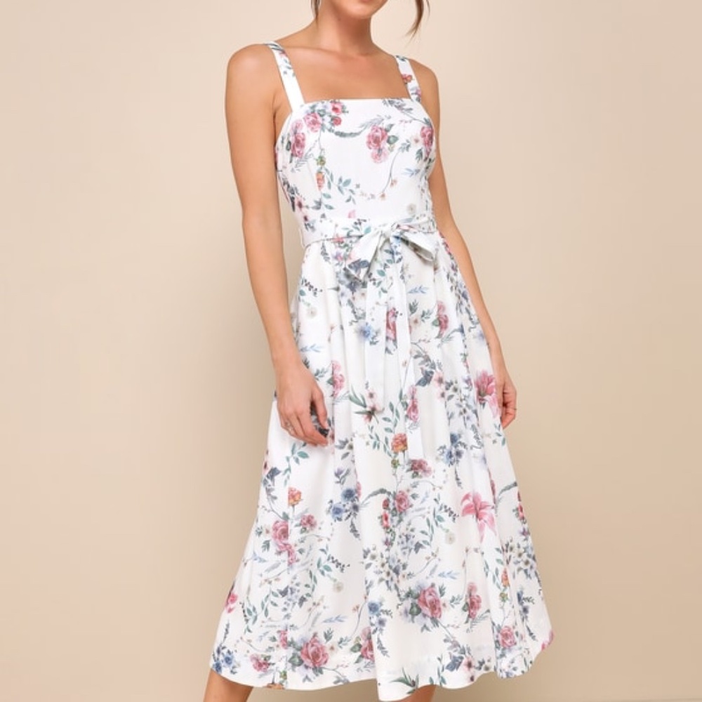 Lulus Sunny Posture Ivory Floral Sleeveless Midi Dress White - Size S